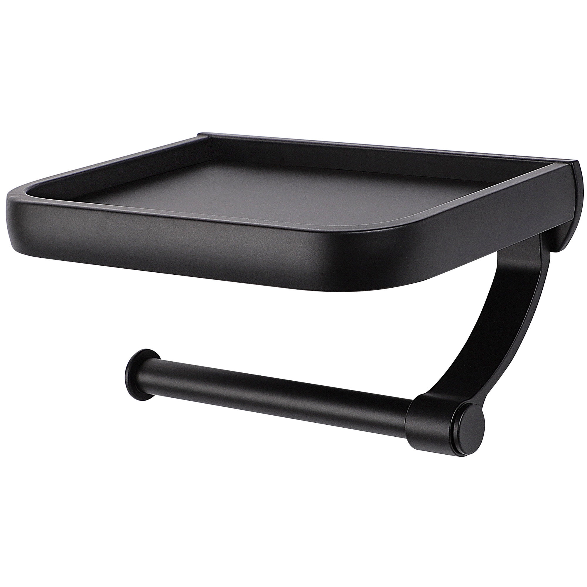 Toilet Paper Holder with Phone Shelf Aluminum Alloy Roll Holder Matte, Black