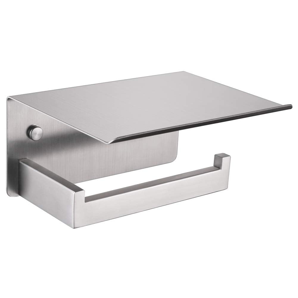 Brushed Nickel Stainless Steel Toilet Paper Holder with Phone Shelf