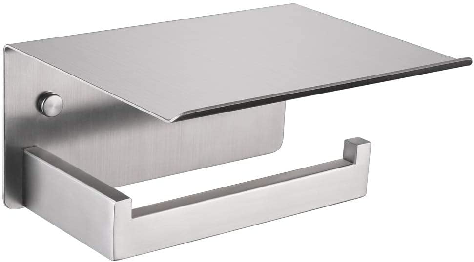 Brushed Nickel Stainless Steel Toilet Paper Holder with Phone Shelf