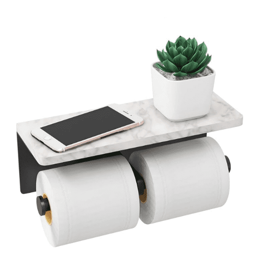 Toilet Paper Holder with Shelf New Upgrade Double Toilet Paper Holder with Storage Marble Roll Toilet Paper Wall Mount for Bathroom Washroom