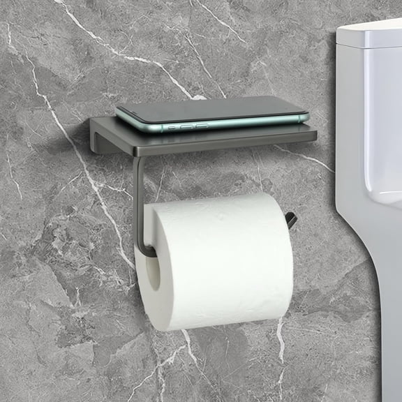 Toilet Paper Holder with Shelf, Paper Towel Holder for Bathroom, Toilet Paper Roll Holder with Phone Shelves (Grey-zinc Alloy)