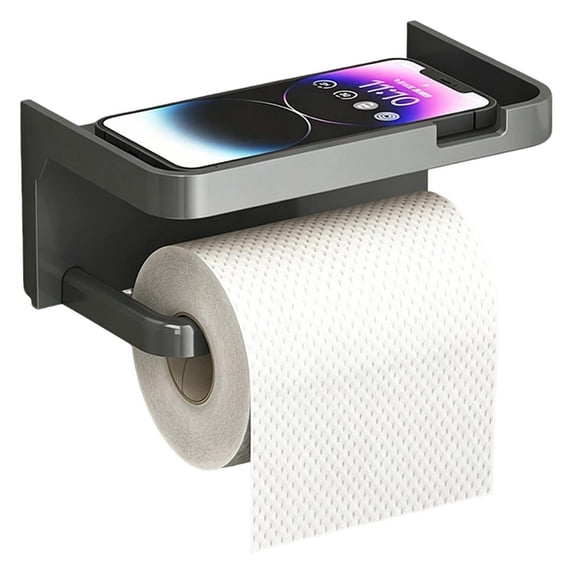Toilet Paper Holder with Shelf, Self Adhesive Tissue Roll Holder Wall Mount for Bathroom RV, Toilet Roll Holder with Cover