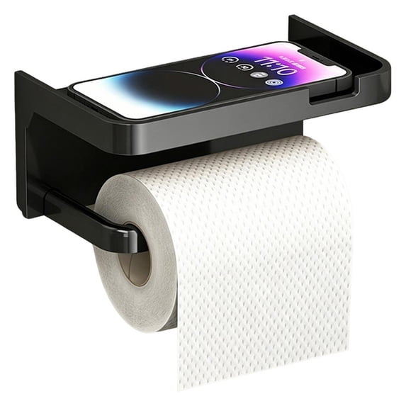Toilet Paper Holder with Shelf, Self Adhesive Tissue Roll Holder Wall Mount for Bathroom RV, Toilet Roll Holder with Cover