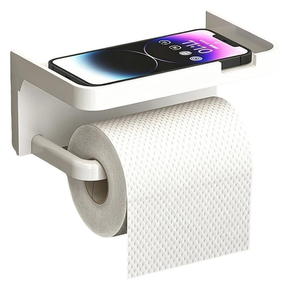 Toilet Paper Holder with Shelf, Self Adhesive Tissue Roll Holder Wall Mount for Bathroom RV, Toilet Roll Holder with Cover