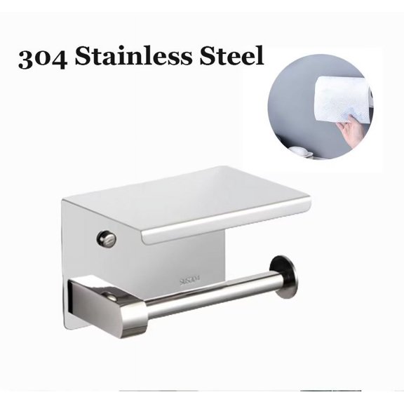 Toilet Paper Holder with Shelf Stainless Steel Commercial Tissue Roll Dispenser Phone Bathroom Brushed Nickle Wall Mounted Rustproof- Silver