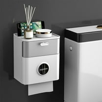 Toilet Paper Holder1PC,8.11x5.35x8.11in,Wall-Mounted Dispenser with Flushable Wipes Storage & Phone Shelf for Bathroom Organization(White)