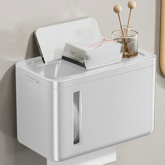 Toilet Paper Holders Shelf Toilet Tissue Box No Punching Shelf Bathroom Waterproof Roll Paper Box Visual Window Fully Wrapped For Waterproof And Protection for Bathroom Washroom,Wall Mounted Holders