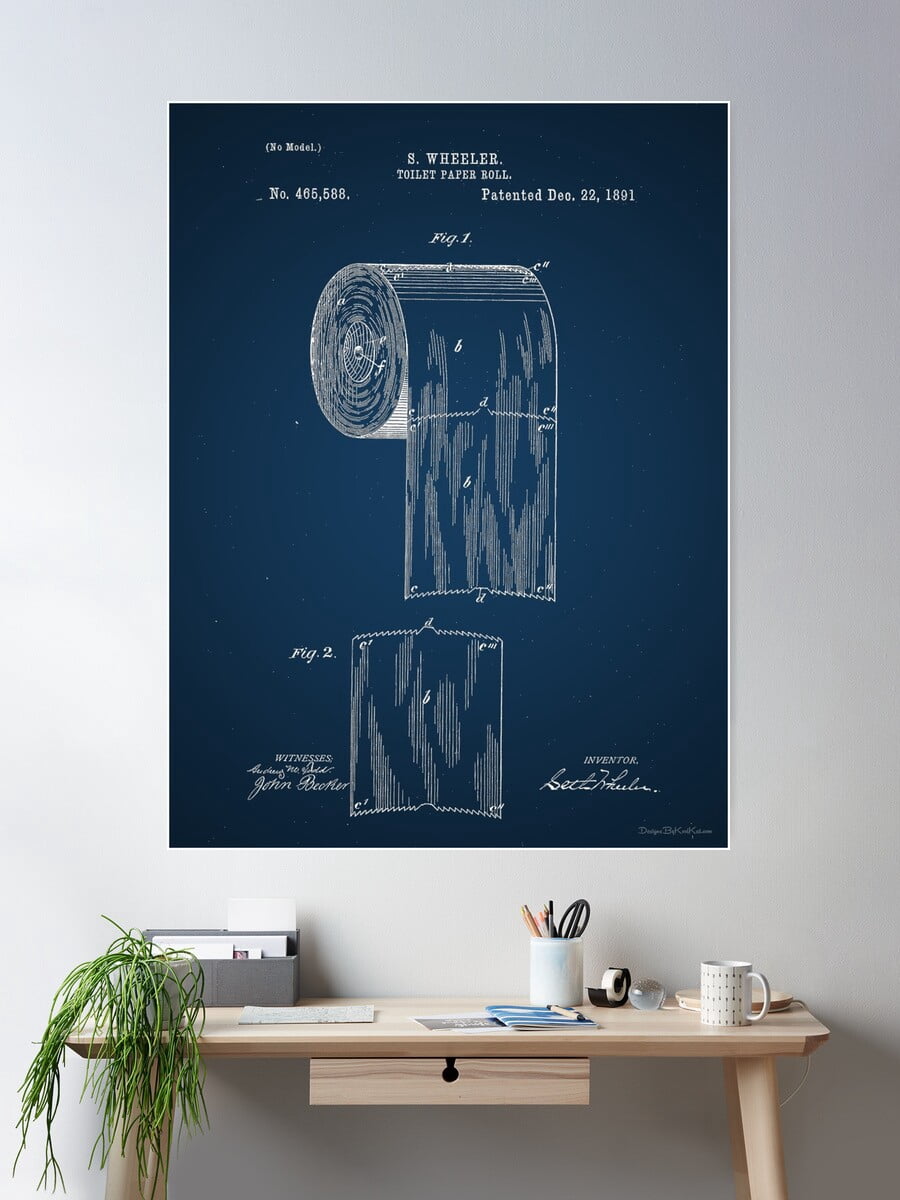 Toilet Paper Roll By S. Wheeler Patent Drawing - Blueprint Style Poster ...