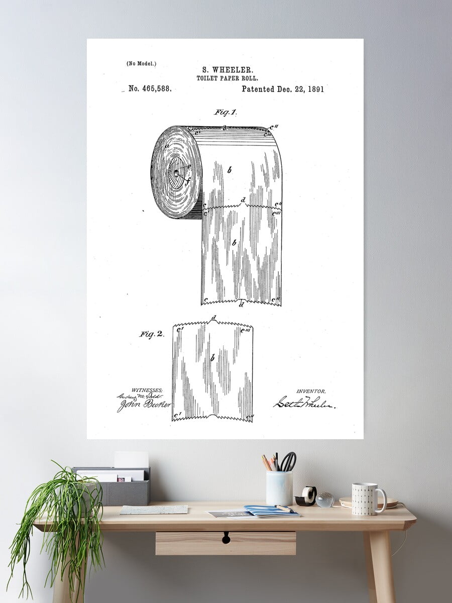 Toilet Paper Roll By S. Wheeler Patent Drawing Design Poster Wall Art ...