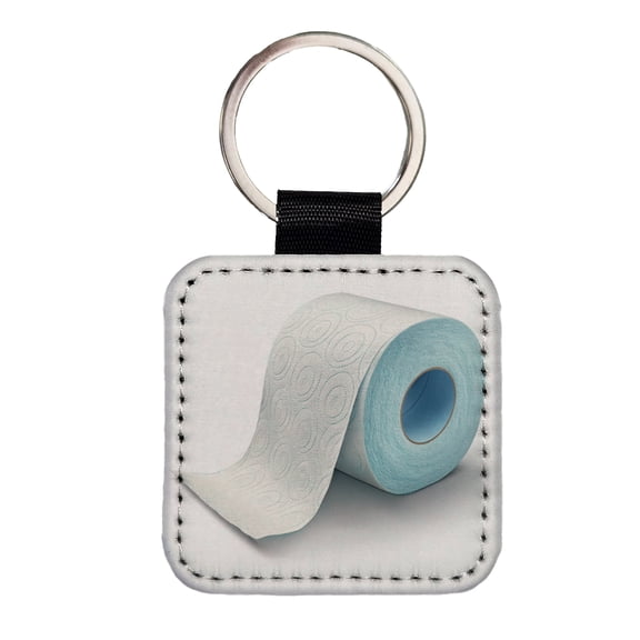 Toilet Paper Roll Faux Leather Square Keychain