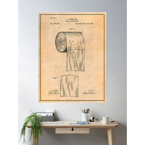 Toilet Paper Roll Patent Poster Wall Art, Modern Wall Decor For Living Room Bedroom, 8x12 UNFRAMED