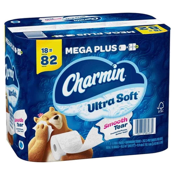 Toilet Paper Rolls Ultra-Soft Smooth Tear (18 Mega plus Rolls)