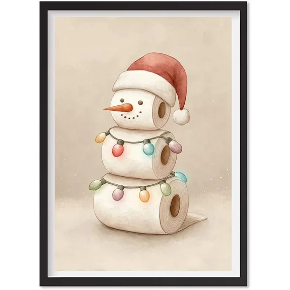 Toilet Paper Snowman Christmas Poster, Funny Bathroom Decor, Cute Holiday Wall, Matte Canvas Stretched, Posters for Room Bedroom Living Room Bathroom Wall Decor, Posters & Art Prints, Gift.