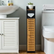 Haotian FRG177-W,White Free Standing Wooden Bathroom Toilet Paper Roll  Holder Storage Cabinet Holder Organizer Bath Toilet 