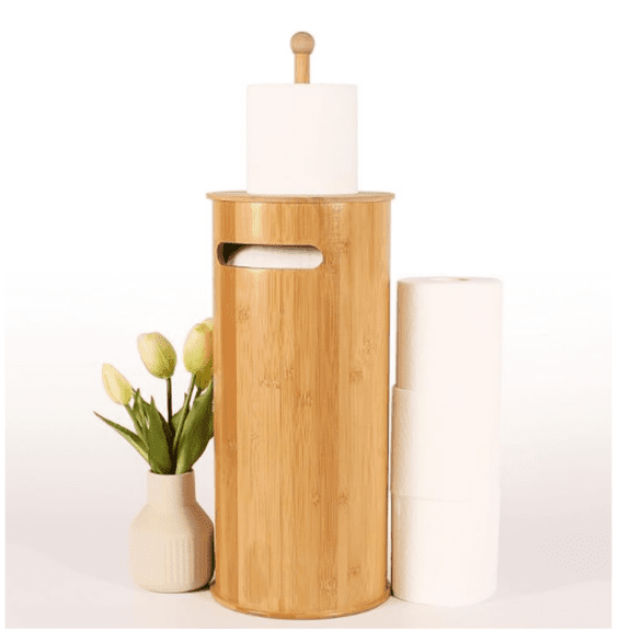 Toilet Paper Stand with 3-Roll Tissue Holder for Boho Bathroom, FreeStanding Bamboo Toilet Paper Holder,Wood Toilet Paper Storage with Lid.