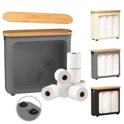 Toilet Paper Storage with Bamboo Lid,Foldable Basket Organizer for Bathroom, Holds 9 Mega/12 Regular Rolls, Waterproof Toilet Paper Holder Storage with Non-Slip Base,Black