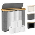 thumbnail image 1 of Toilet Paper Storage Basket for 12 Rolls, Papers Container with Bamboo Lid,Medium Toilets Holder，Stackable & Foldable，Organizer for Bathroom, Gray, 1 Pack, 1 of 10