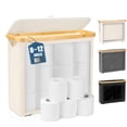 thumbnail image 1 of Toilet Paper Storage Basket for 12 Rolls, Papers Container with Bamboo Lid,Medium Toilets Holder，Stackable & Foldable，Organizer for Bathroom, Light Khaki, 1 Pack, 1 of 9