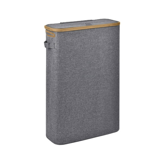 Toilet Paper Storage Basket Gray Foldable Tissue Holder with Cover Bamboo Design Organizer for Home Bathroom