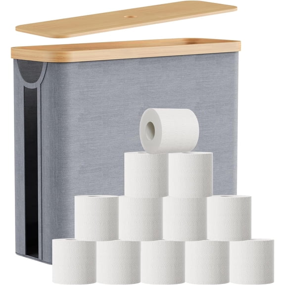 Toilet Paper Storage Basket with Lid and Handle, Foldable Toilet Paper Basket Organizer for Bathroom, Large Capacity Toilet Paper Holder with Storage for 12 Mega or 16 Regular Rolls,Grey