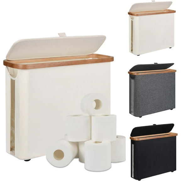 Toilet Paper Storage Basket with Lid - The Ultimate Bathroom Organizer, Free Standing Toilet Paper Holder for Up to 9 Mega Rolls, Toilet Tissue Storage Bin with Handle for RV Closet, Beige