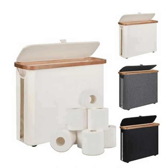 Toilet Paper Storage Basket with Lid - The Ultimate Bathroom Organizer, Free Standing Toilet Paper Holder for Up to 9 Mega Rolls, Toilet Tissue Storage Bin with Handle for RV Closet, Beige