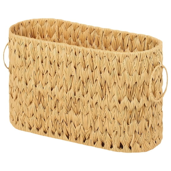 Toilet Paper Storage Basket, Narrow Woven Storage Basket for Toilet Paper, Toilet Paper Organizer for Bathroom, Toilet Tissue Storage Basket with Ring Handle, Great for Small Spaces