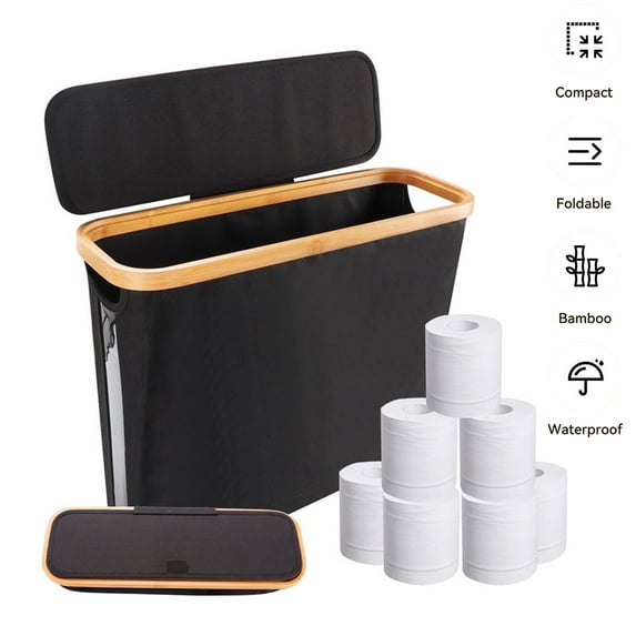 Qianwei Toilet Paper Holder - Toilet Paper Storage Basket with Lid and Handle, Bathroom Organization Boxesholds up to 12 Rolls , Black