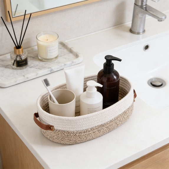Toilet Paper Storage Basket, Woven Decorative Toilet Tank Organizer, Multicolor Polyester Bathroom Countertop Basket for Home Decor