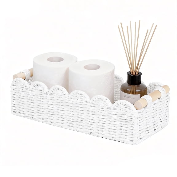 Paper Rope Scalloped Edge Toilet Paper Storage Basket, Small Decorative Storage Basket for Bathroom, Living Room, Bedroom