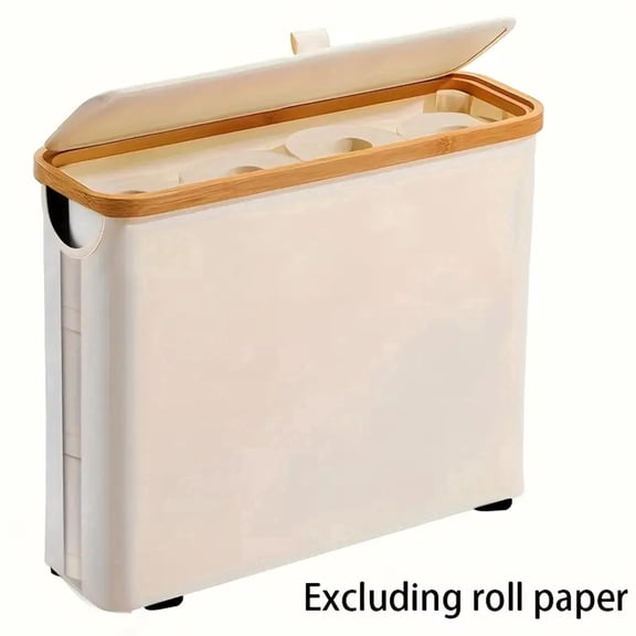 Toilet Paper Storage Holder with Lid,Bamboo Toilet Paper Holder,Dustproof Paper Roll Holder,Bin for Bathroom Organization,Sorting And Storing Toilet Papers,Beige