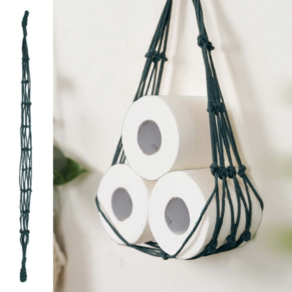 Toilet Paper Storage Holder,Wall Hanging Storage Mesh Bag,Bohemian Woven Organizer for Home Bedroom Bathroom Living Room