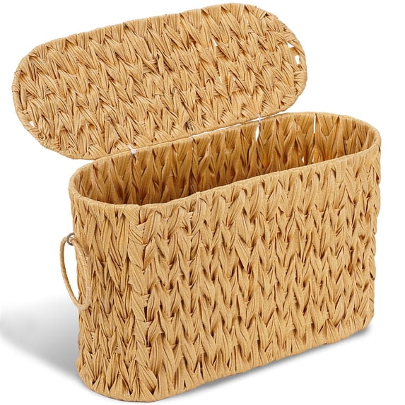 Vorfor Toilet Paper Storage Basket with Lid, Water Hyacinth Toilet Paper Holder Holds Up to 6 Mega Rolls, Home Bathroom Decor Organizer