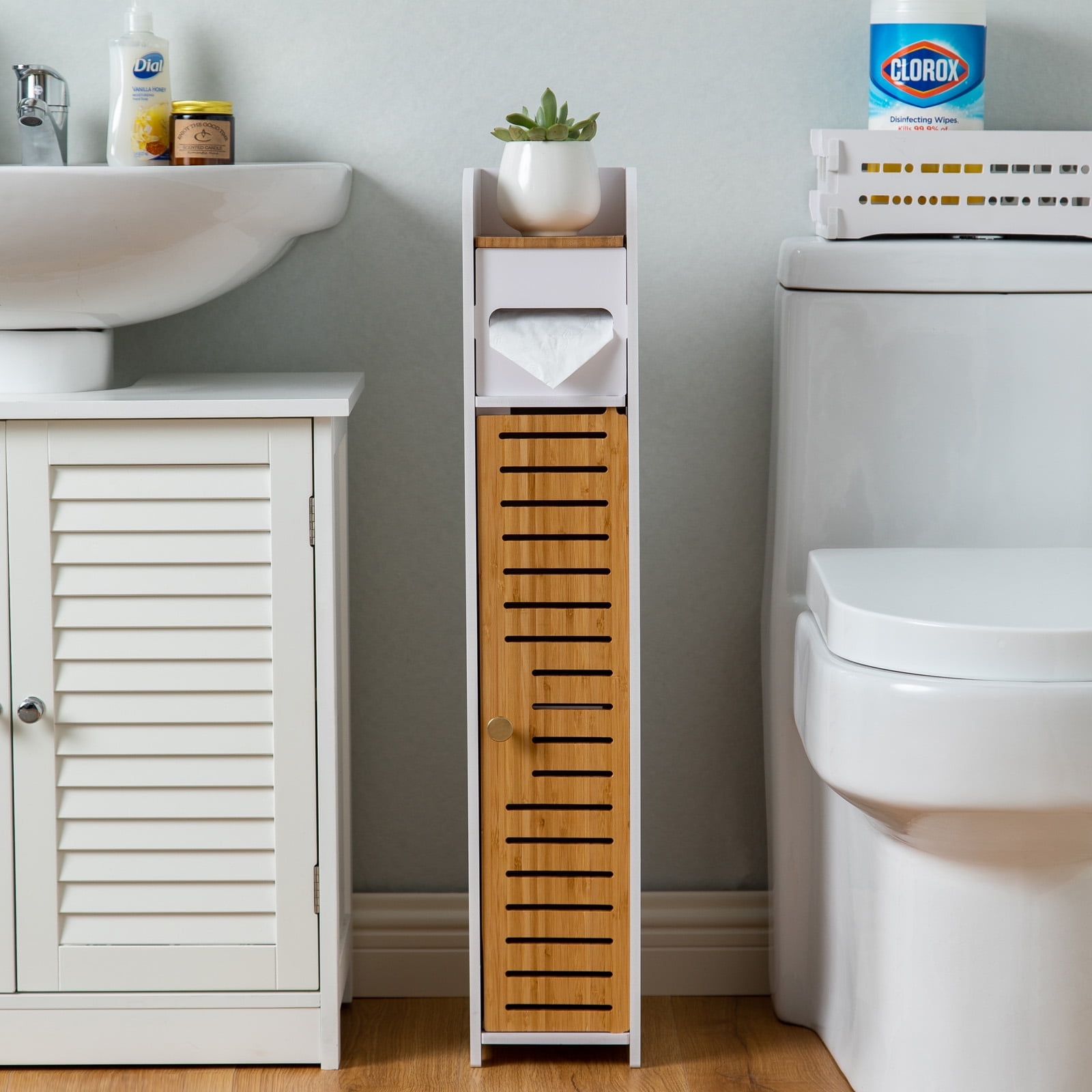 AOJEZOR Slim Bathroom Storage Cabinet, Toilet Paper Holder Stand ...