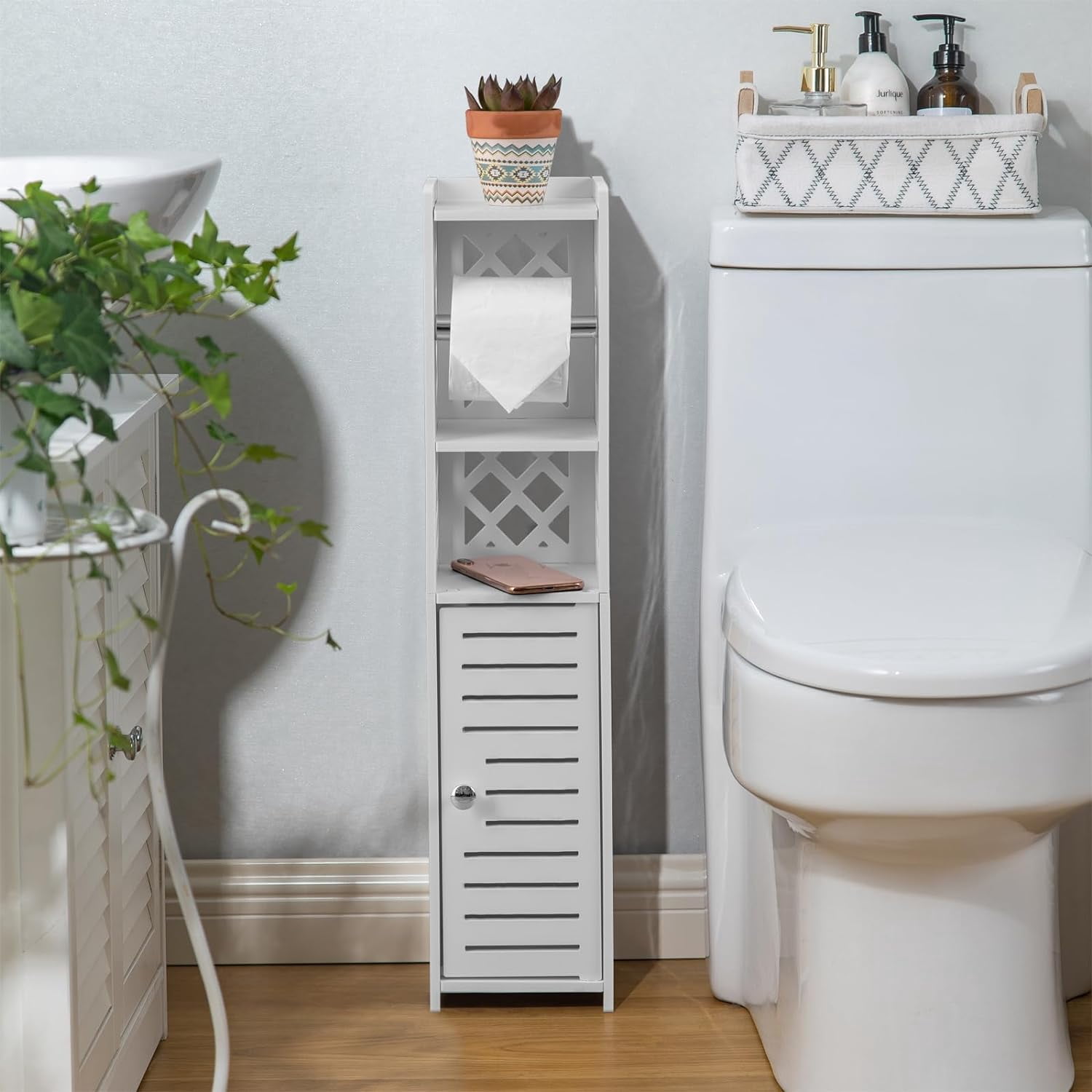 Toilet Paper Storage: Toilet Paper Holder Stand with Roller for Small Space,White