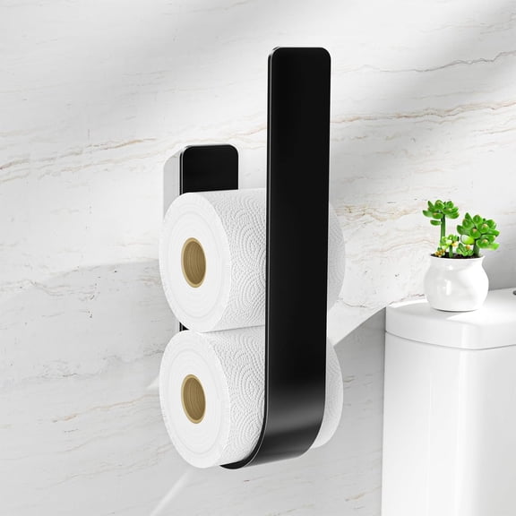 Toilet Paper Storage Wall Mount, Extra Toilet Paper Storage Holder for 3 Rolls, Adhesive Metal Tp Roll Holder Stand for Rv, Bathroom (Black, 1 count)