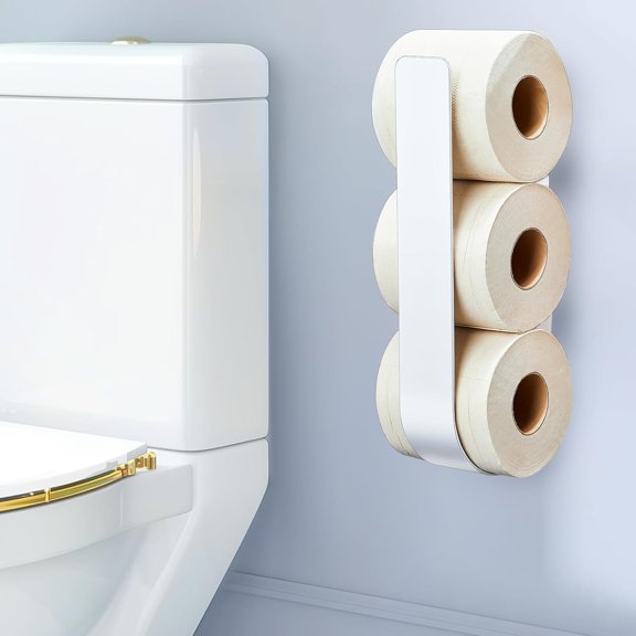 Toilet Paper Storage Wall Mount, Over The Tank Extra Toilet Paper Holder for 3 Rolls Tissue, Metal Tissue Roll Storage Stand for Bathroom, RV Adhesive Loo Roll Holder (White)