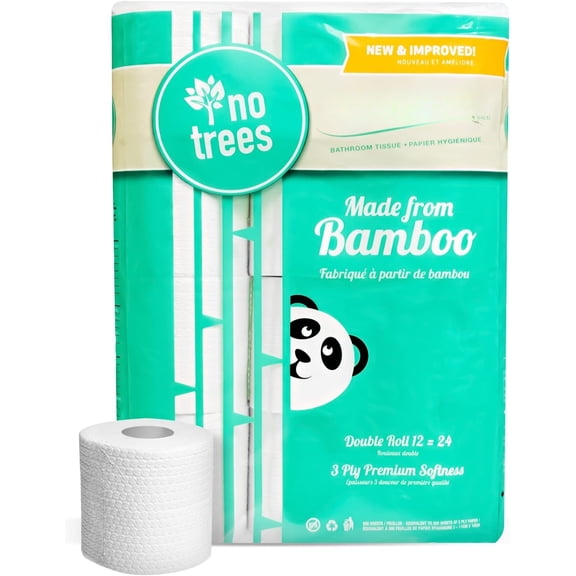 Toilet Paper - Tree-Free Safe Biodegradable Septic-Safe Free Dependable Panda Friendly Absorbent Bathroom Tissue 3-Ply - (12 Rolls)... Bleached