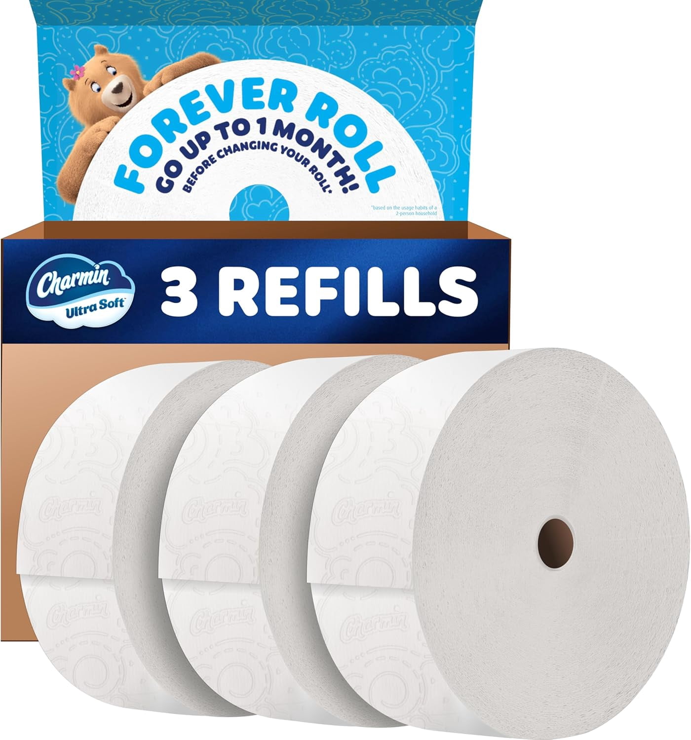 Toilet Paper Ultra Soft, 3 Forever Rolls Refill Rolls, 2-ply Bath Tissue, 3 Rolls