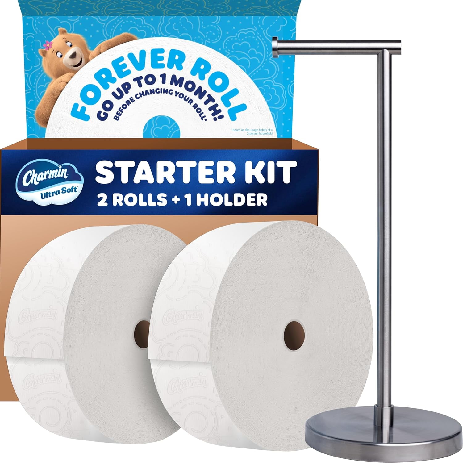 Toilet Paper Ultra Soft, Forever Roll Starter Kit, 1 Holder, 2 Rolls, 2-ply Bath Tissue