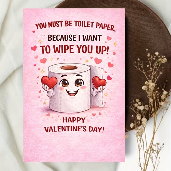 Toilet Paper Valentine's Day Card "You Must Be Toilet Paper" Funny Greeting Envelope Included, Blank Inside Perfect for Sweethearts, Couples, and Friends