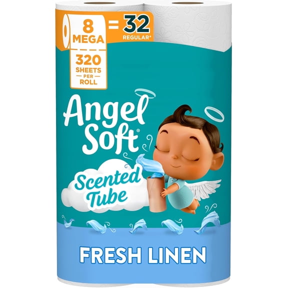 Toilet Paper with Fresh Linen Scented Tube, 8 Mega Rolls = 32 Regular Rolls, Soft and Strong Toilet Tissue