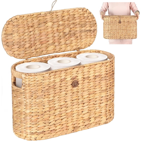 Toilet Papers Storage, Water Hyacinth Baskets with Lid, Water Hyacinth Toilets Paper Basket for Storage, Toilets Paper Holder Wicker Basket, Toilet Papers Organizer, Bathroom (with Lid Model 2)