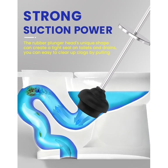 Toilet Plunger 18.7In Chrome Bathroom Unclogging Tool