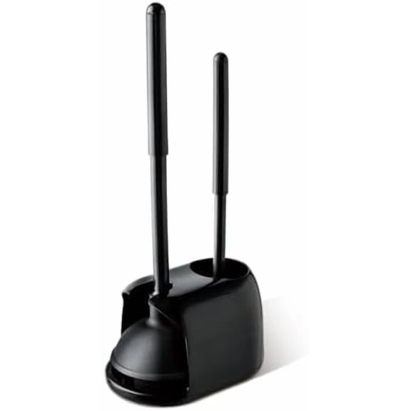Toilet Plunger and Brush, 2 in 1 Toilet Bowl Brush Plunger Set with Holder, Bathroom Cleaning Tools Combo with Caddy Stand, Nylon Bristles, Shatter-Resistant Plastic, Black