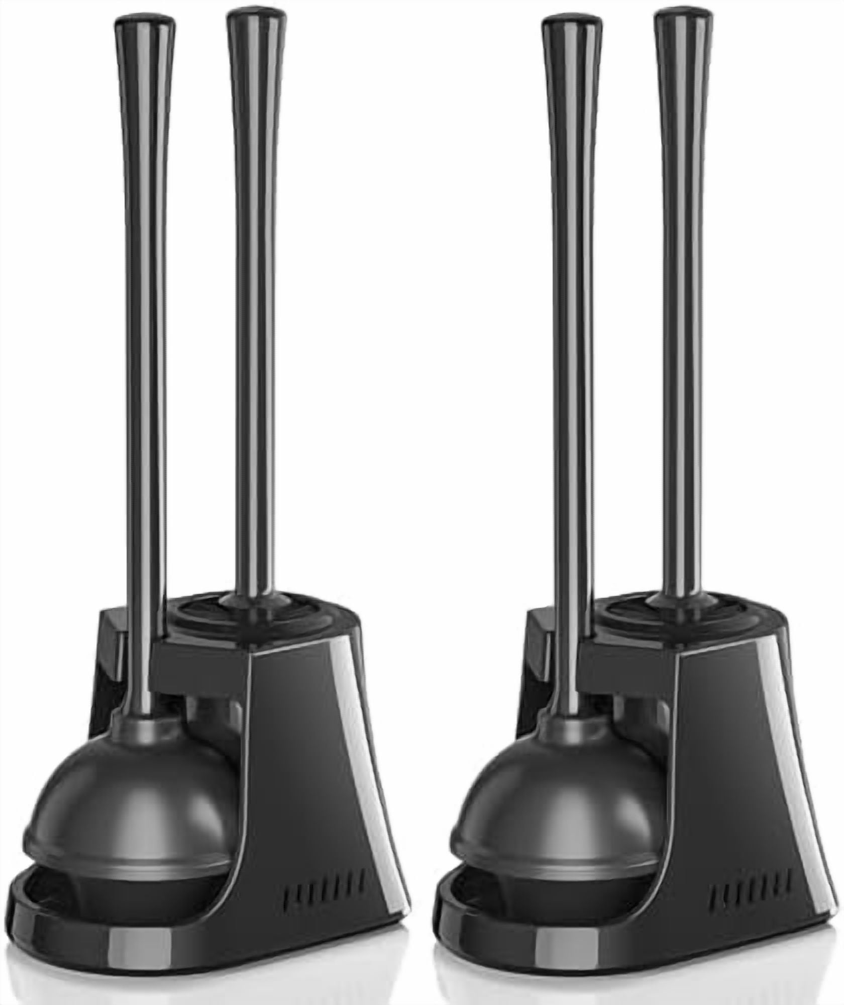 Toilet Plunger and Brush, Bowl Brush and Heavy Duty Toilet Plunger Set with Ventilated Holder, 2-in-1 Toilet Brush and Plunger Combo for Bathroom Cleaning (2, Black)