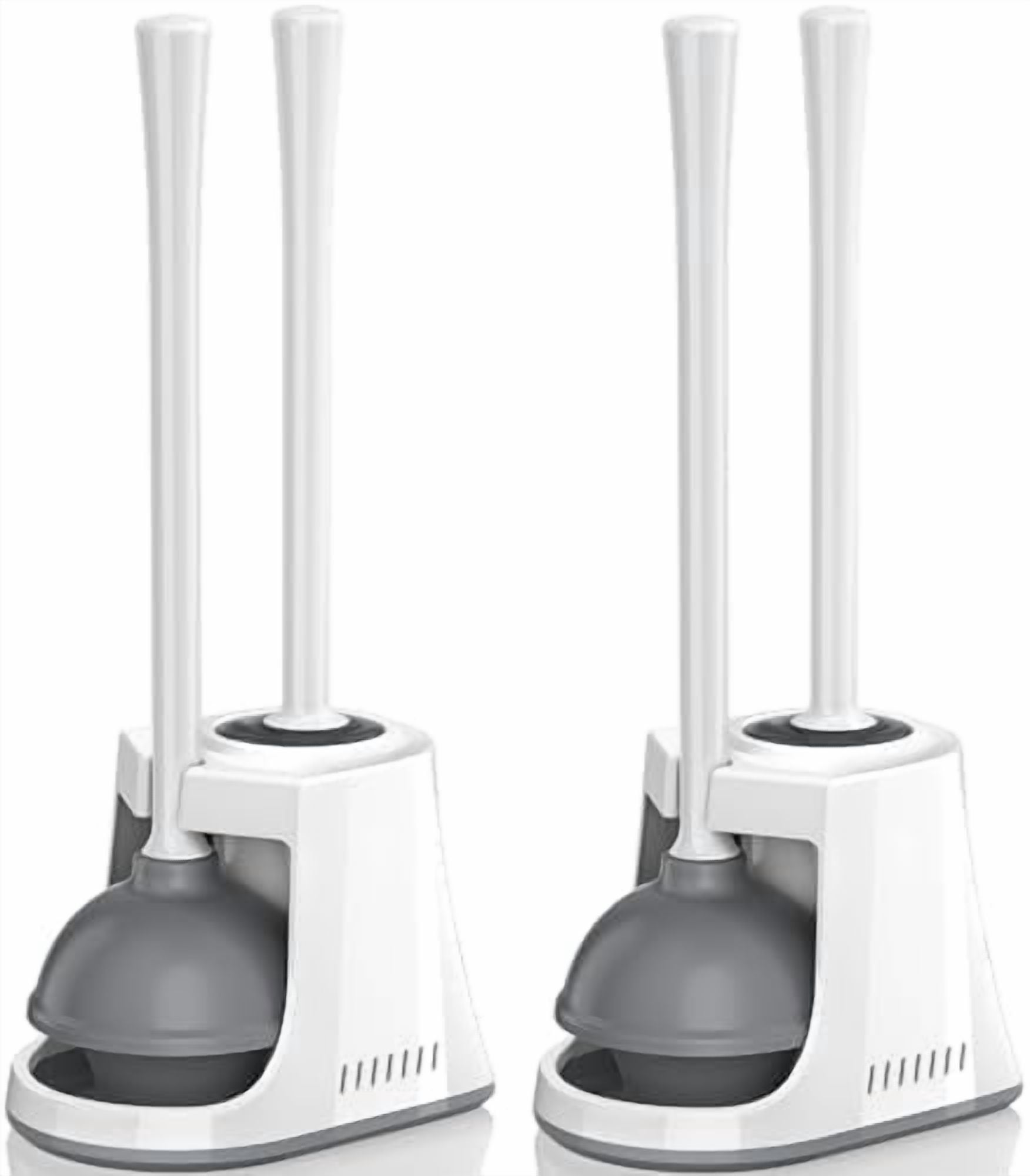 Toilet Plunger and Brush, Bowl Brush and Heavy Duty Toilet Plunger Set with Ventilated Holder, 2-in-1 Toilet Brush and Plunger Combo for Bathroom Cleaning (2, White)