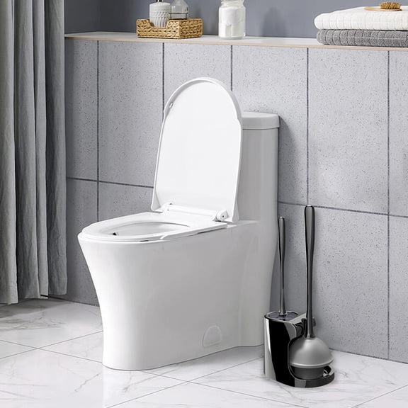 Toilet Plunger and Brush Combo, Heavy Duty Silicone Toilet Plunger with Ergonomic Handle, Bathroom Toilet Bowl Cleaning Tool Set, for Sink Shower Drain, Space-Saving Caddy