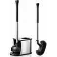 thumbnail image 1 of Toilet Plunger and Brush Set: 2 in 1 Stainless Steel Rustproof Combo with Deep Cleaning Curved Bristles - Heavy Duty Toilet Unclogging for Family Bathroom - Compact Apartment Accessories, 1 of 8