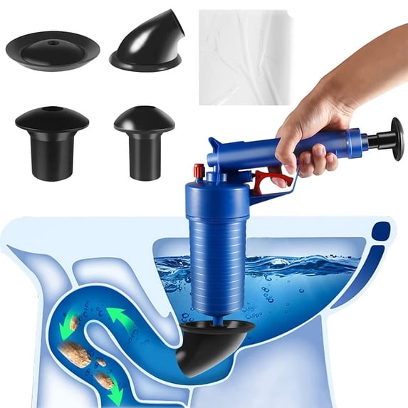 High Pressure Air Drain Blaster Gun with 4 Suckers, Toilet Plunger & Pipe Clog Remover for Bathroom, Kitchen, Sink, Bathtub, Floor Drain